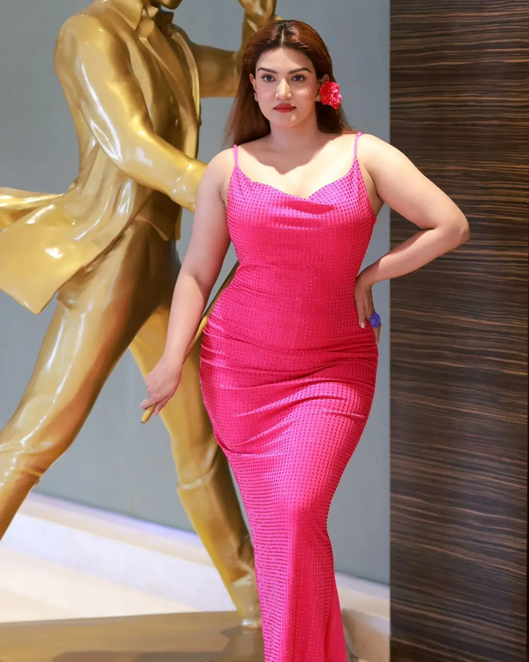 Honey Rose In Long Pink Gown